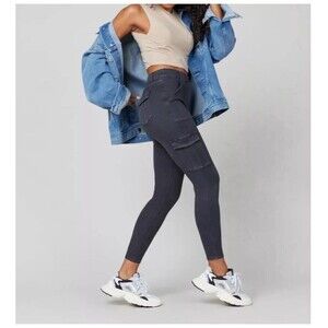 Regular Spanx Stretch‎ Twill Ankle Cargo Pant Washed Black 20311R Women SZ M New